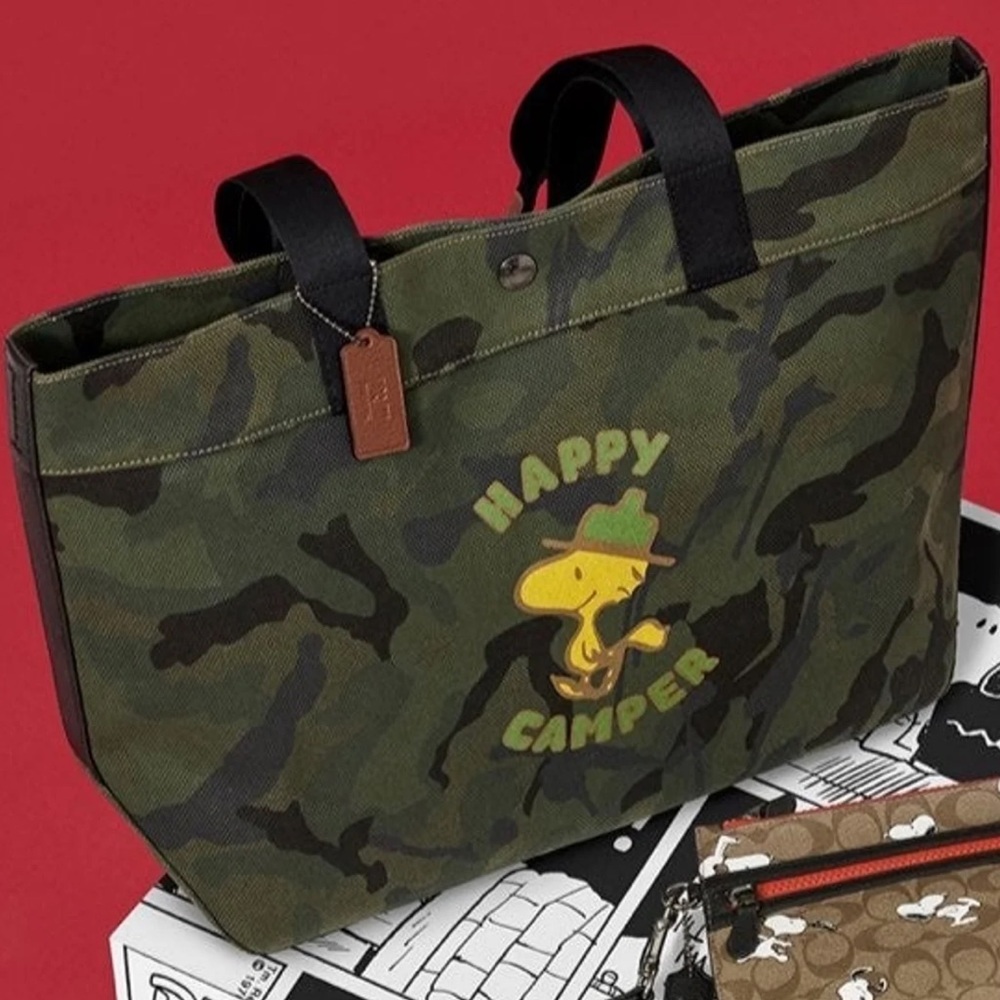 Coach X Peanuts Tote With Camo Woodstock